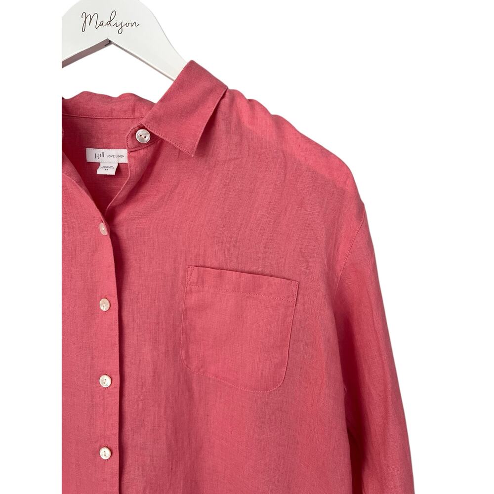 J. Jill Linen Shirt Button Collar Pink Boho Lagenlook Cottagecore Minimalist XS - Picture 5 of 12